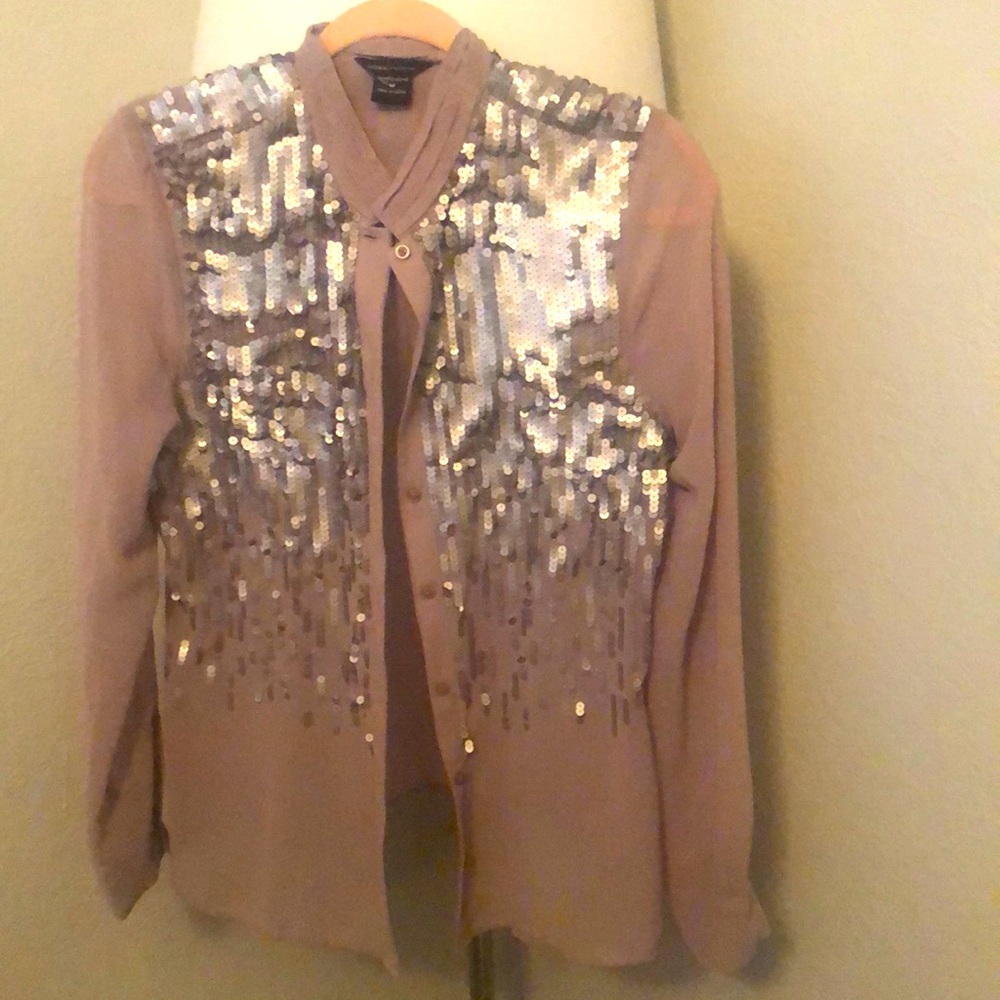 MODA international Beige sheer sparkle blouse